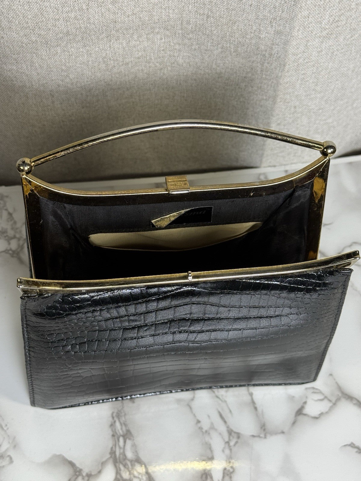 SALE! Vintage MCM Black Alligator/crocodile Handbag With Gold Plated Handle