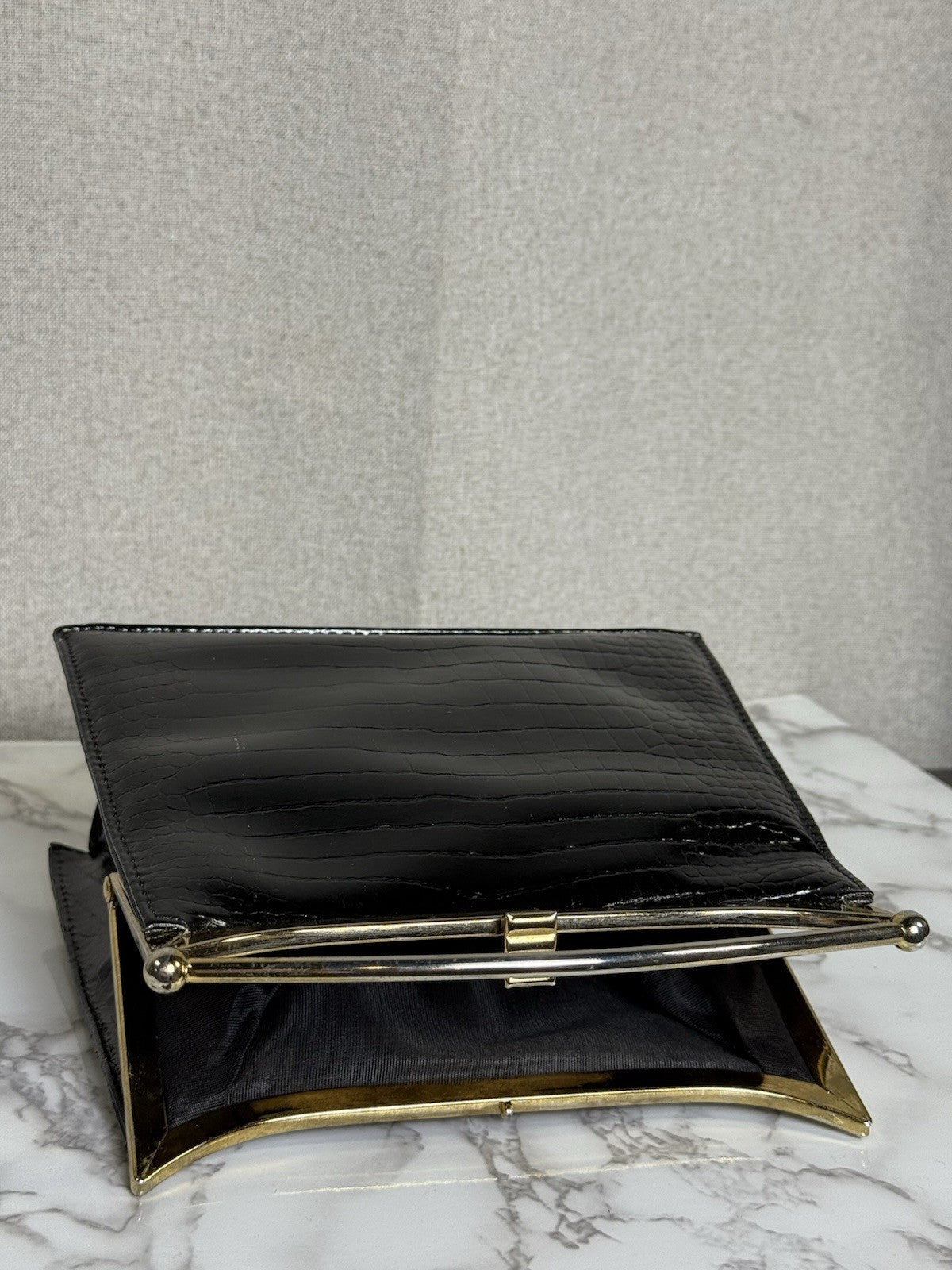 SALE! Vintage MCM Black Alligator/crocodile Handbag With Gold Plated Handle