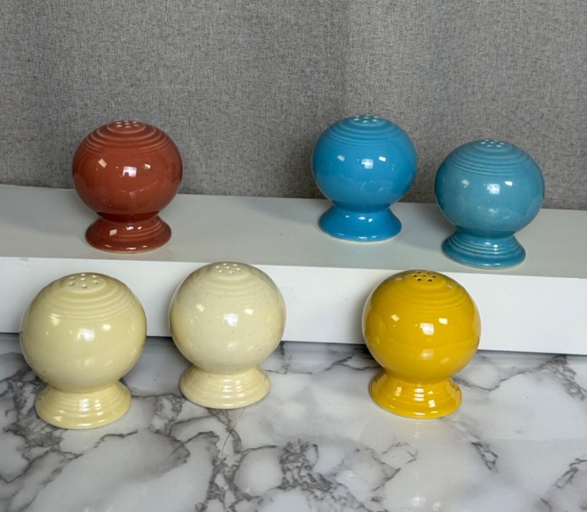 Vintage Fiesta Ware Salt & Pepper Shakers Lot of 6 - Ivory, Yellow, Rose, Blue