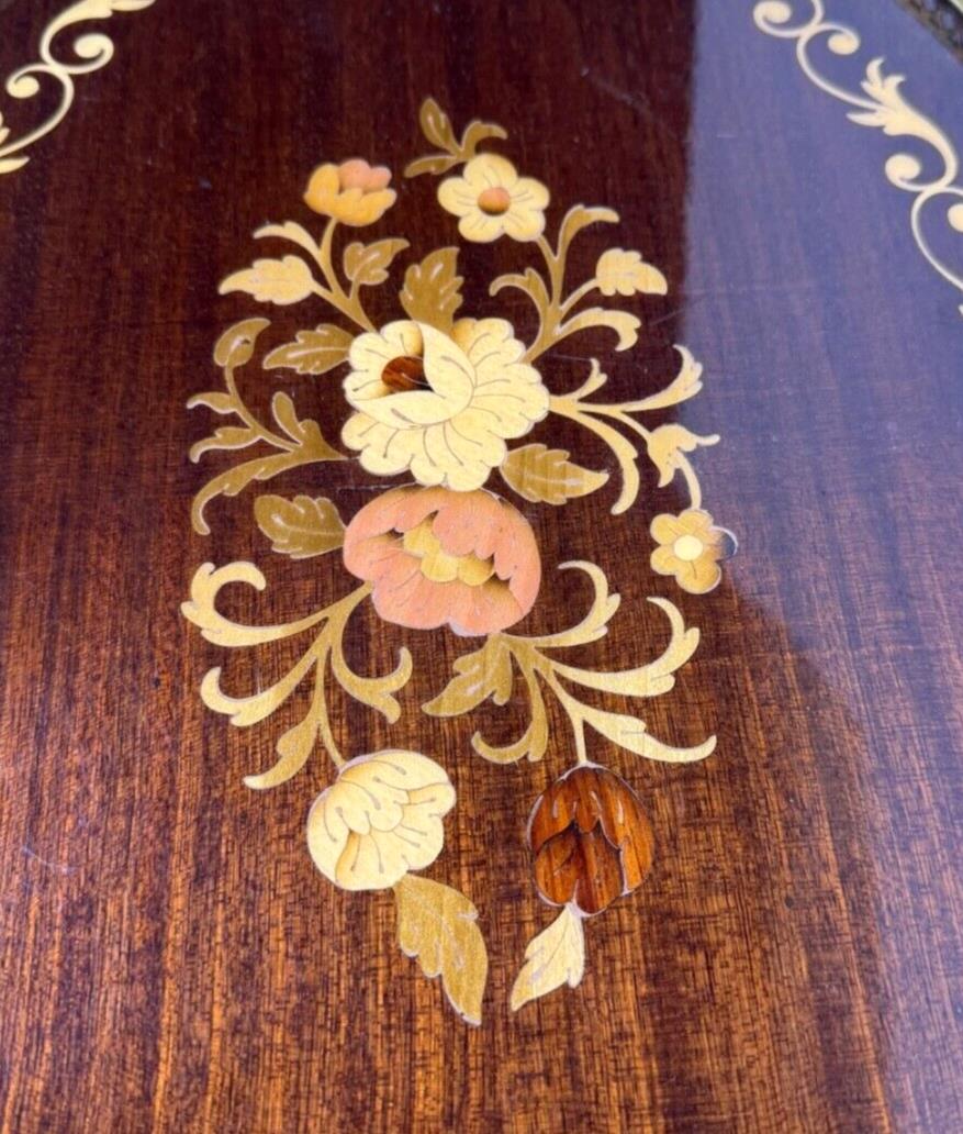SALE! 1950s Hollywood Regency Brass Marquetry Wood Serving Tray Upscale Decor