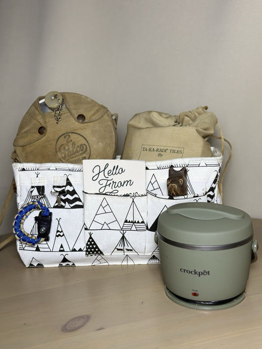 Camping / Boy Scout  Set - Vintage Canteen, LL Bean Ta-ka-radi Tiles, Crockpot