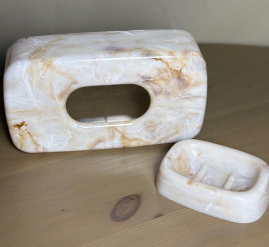Retro Faux Marble Acrylic Tissue Box & Soap Dish Set - Vintage Home Decor