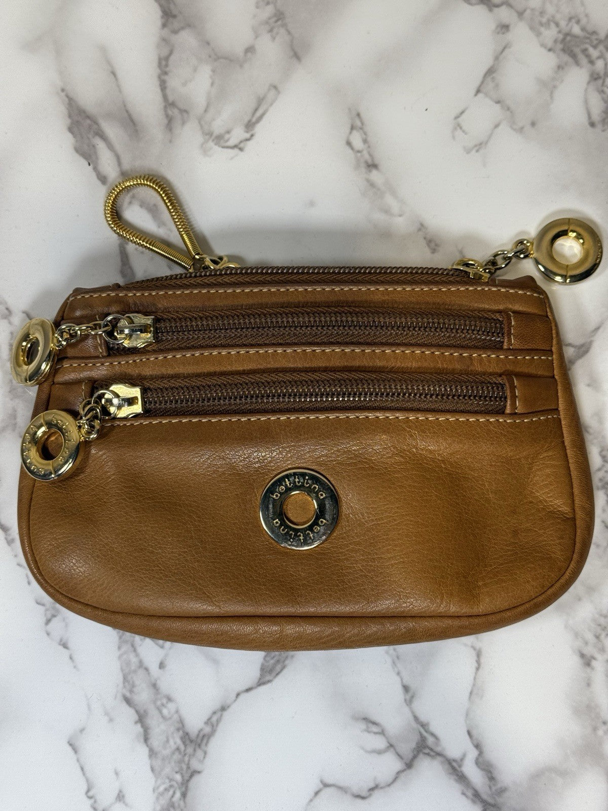 Vintage Bettina leather Belt Bag - Cognac w/ Gold Details - Made In Italy