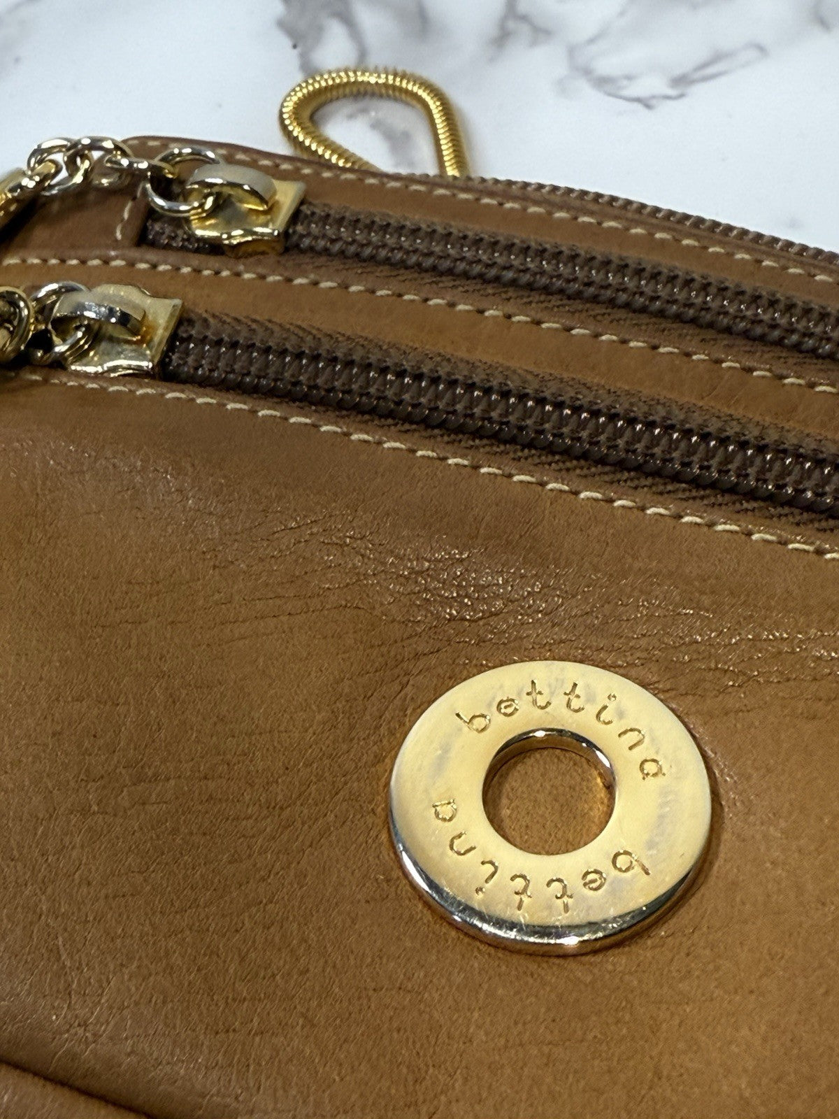 Vintage Bettina leather Belt Bag - Cognac w/ Gold Details - Made In Italy