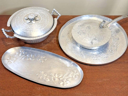 SALE! Vintage Everlast Forged Aluminum Hammered Floral Theme LOT - 4 pieces