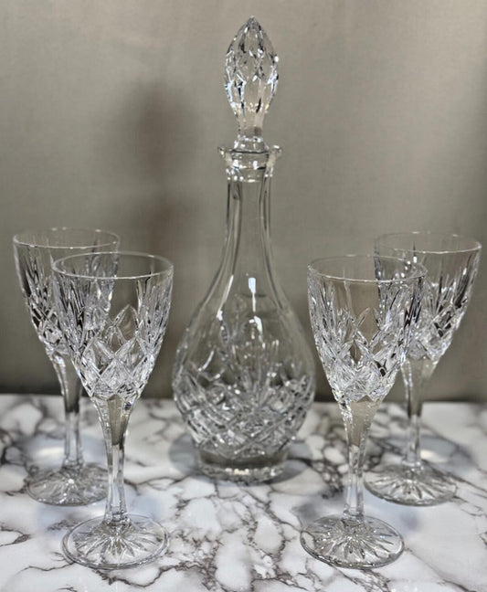 Vintage Shannon Crystal Decantor & Glasses set - Never used - Elegant Home Decor