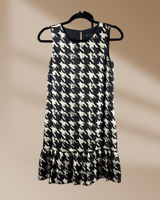 J. Crew NWT Women’s Size 00 Black /Cream Houndstooth Silk Ruffle Hem Shift Dress