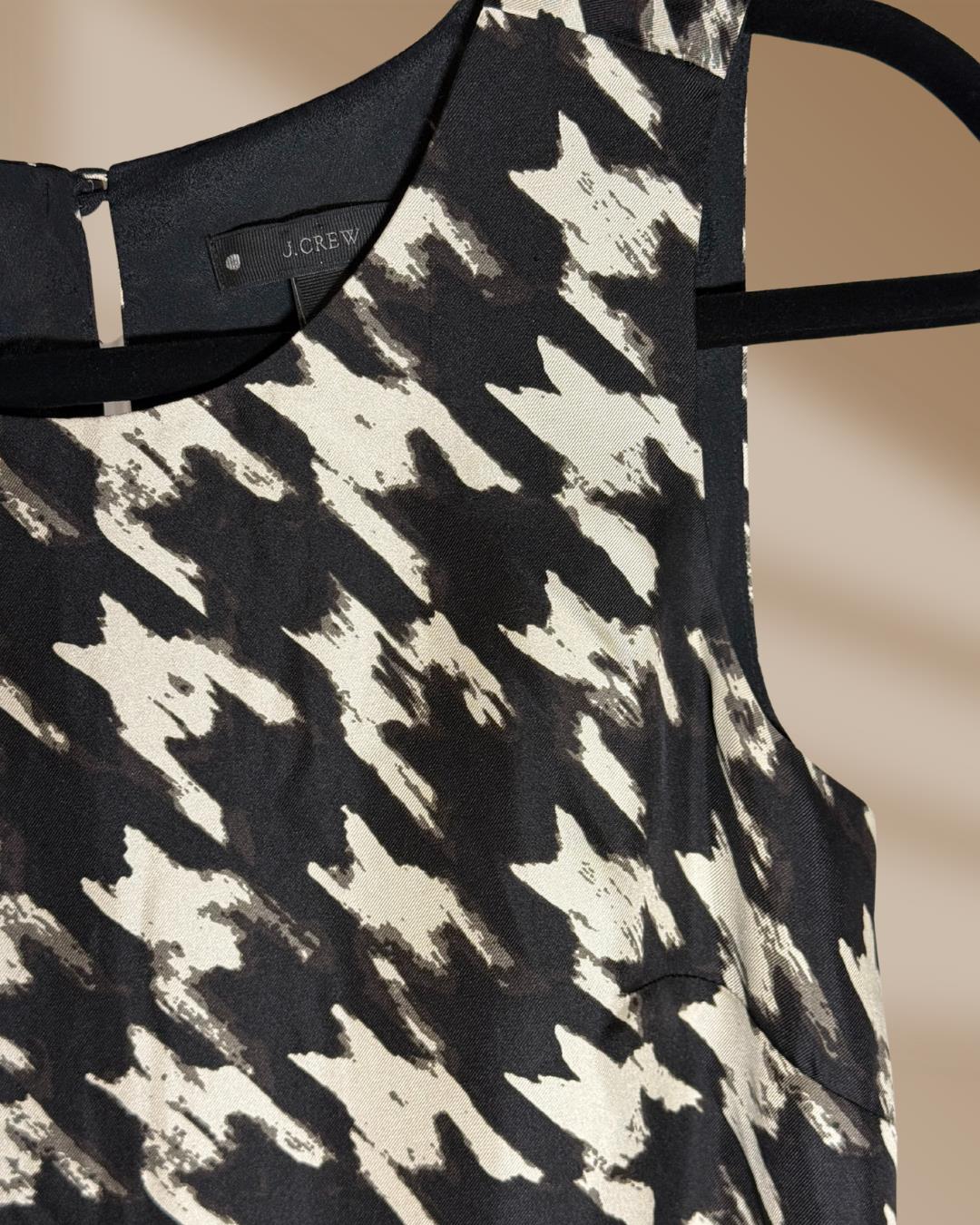 J. Crew NWT Women’s Size 00 Black /Cream Houndstooth Silk Ruffle Hem Shift Dress