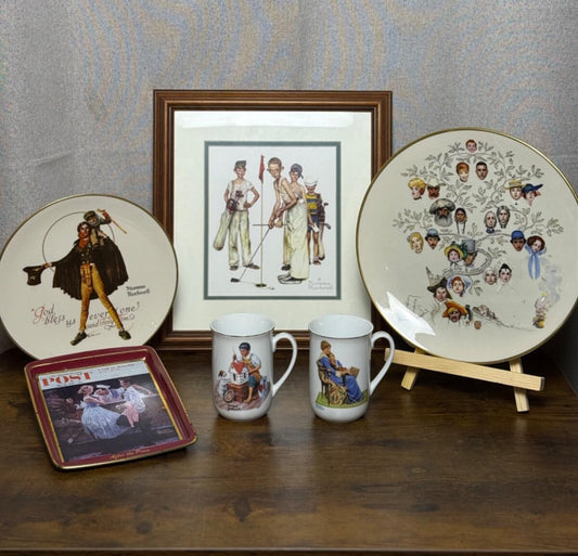 Vintage Norman Rockwell Collection LOT Print, Plates, Mugs, Tray