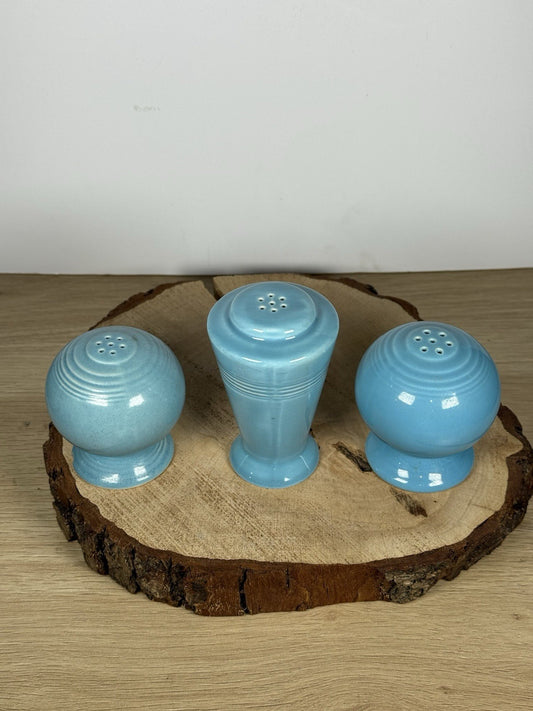 Vintage Homer Laughlin Fiesta and Harlequin Blue Salt & Pepper Shakers Set Of 3