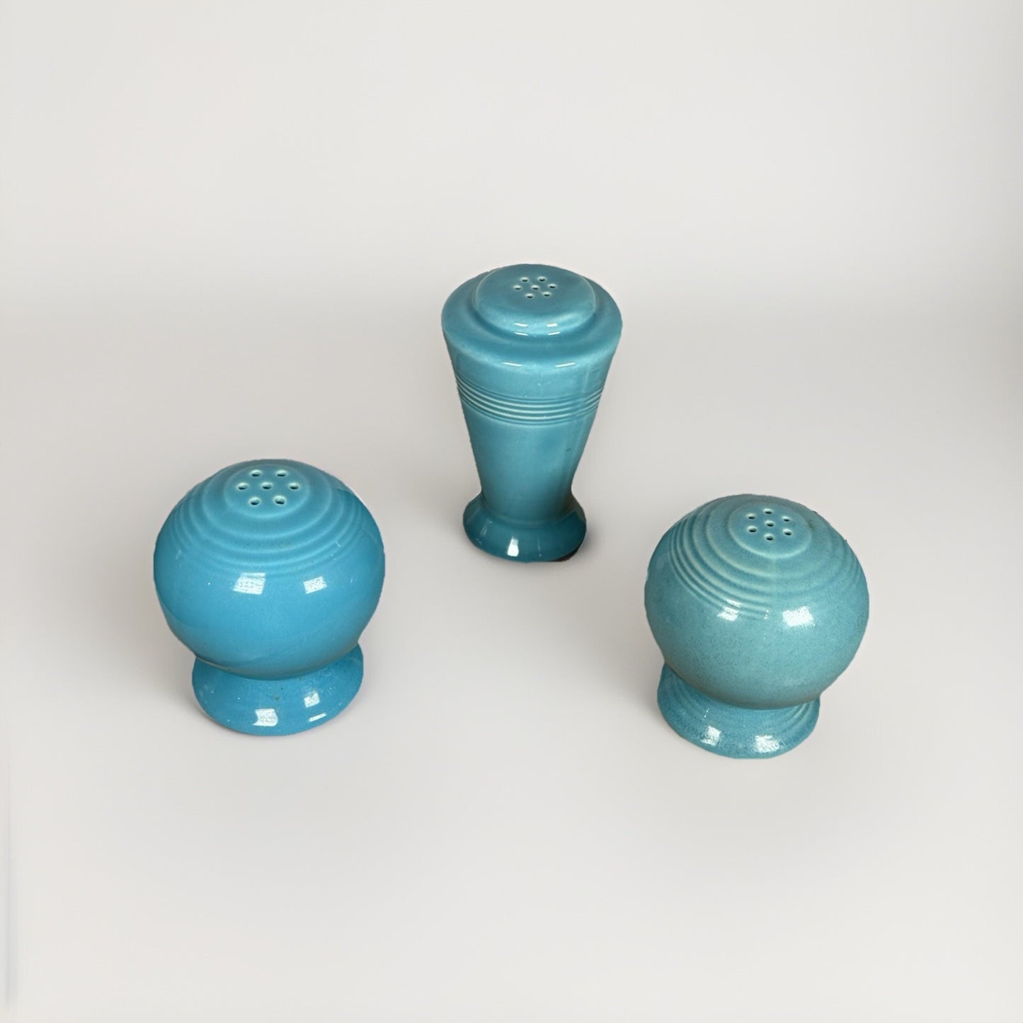 Vintage Homer Laughlin Fiesta and Harlequin Blue Salt & Pepper Shakers Set Of 3