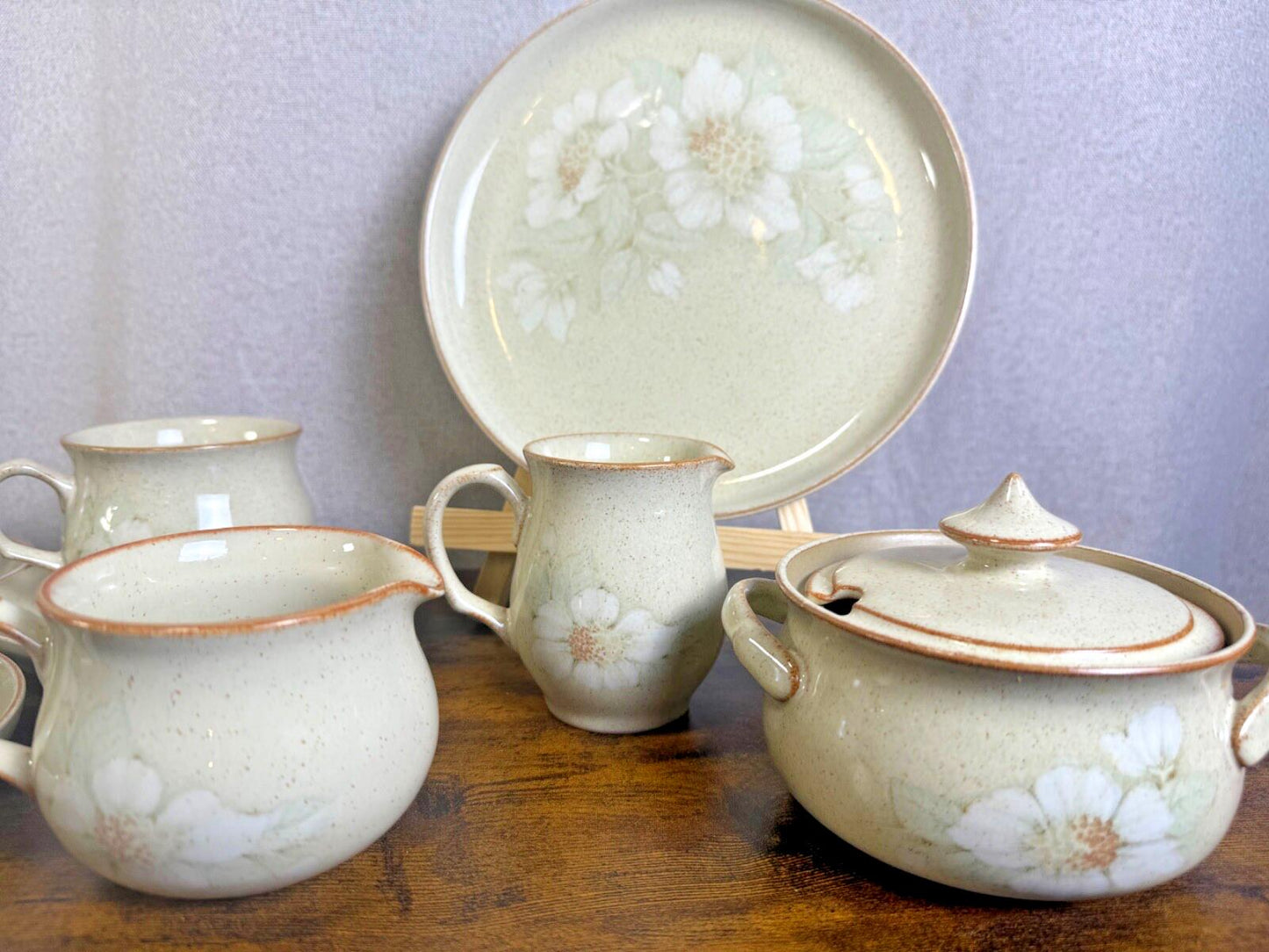 Vintage Denby Daybreak Stoneware LOT cups, saucers, creamer, sugar bowl, plate