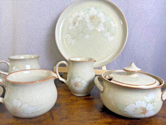 Vintage Denby Daybreak Stoneware LOT cups, saucers, creamer, sugar bowl, plate