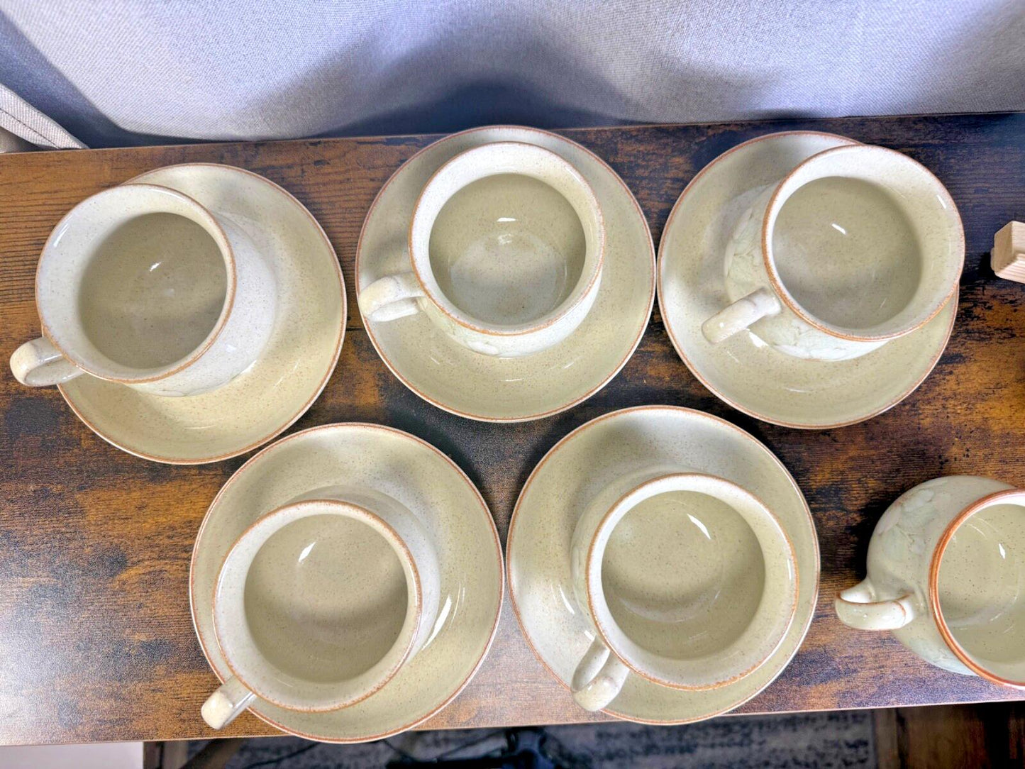 Vintage Denby Daybreak Stoneware LOT cups, saucers, creamer, sugar bowl, plate