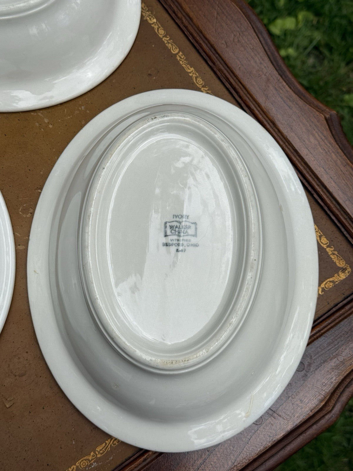 Lot of 3 Oval ceramic china platters, red floral pattern, Vintage Made In USA