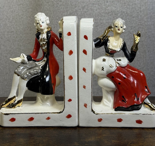 Antique Hand Painted Porcelain Irene Series Book Ends - Art Deco Decor