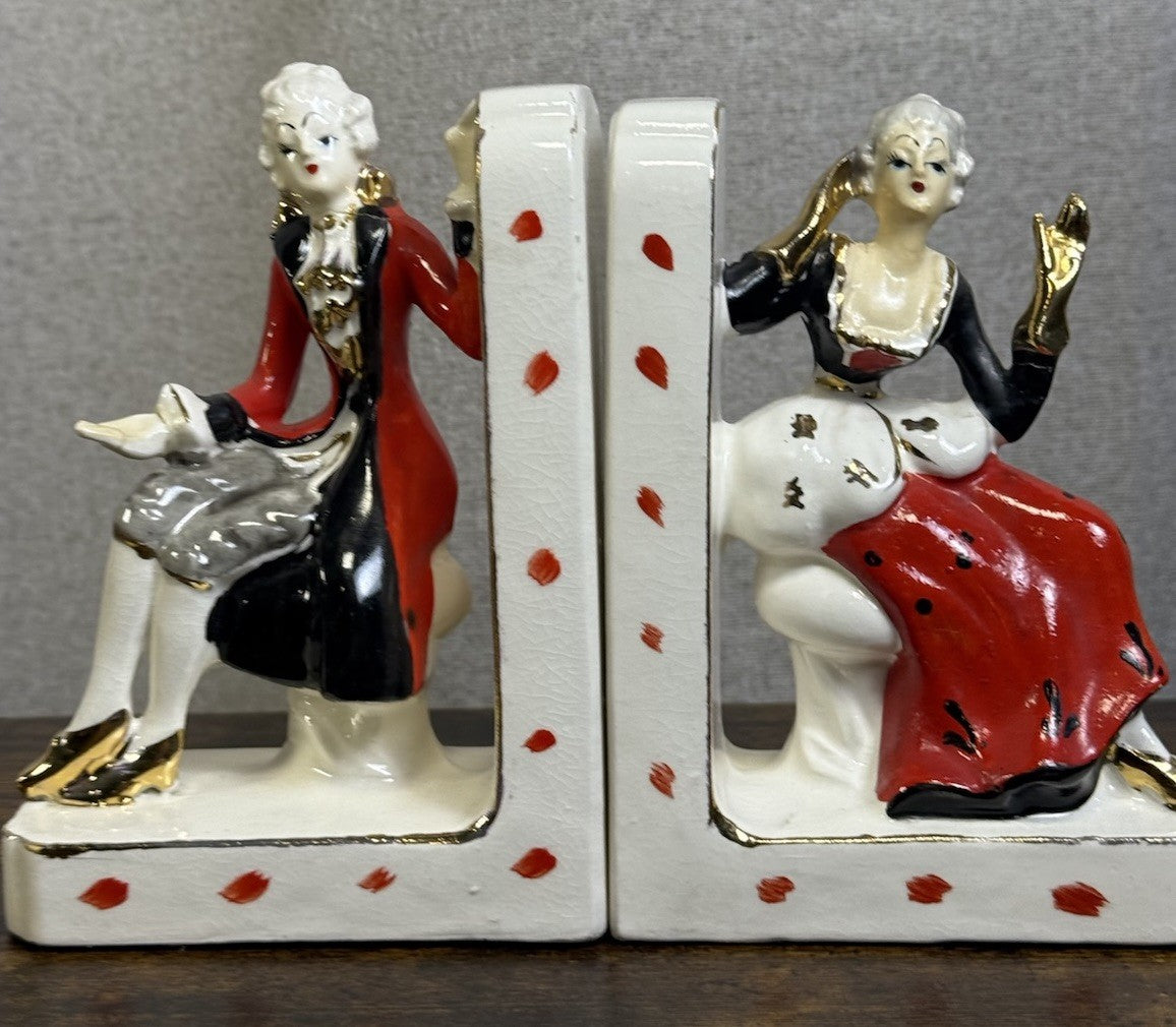 Antique Hand Painted Porcelain Irene Series Book Ends - Art Deco Decor
