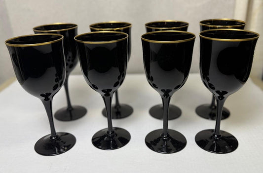 Vintage Noritake Remembrance Ebony Black & Gold Glasses set of 8, Art Deco style