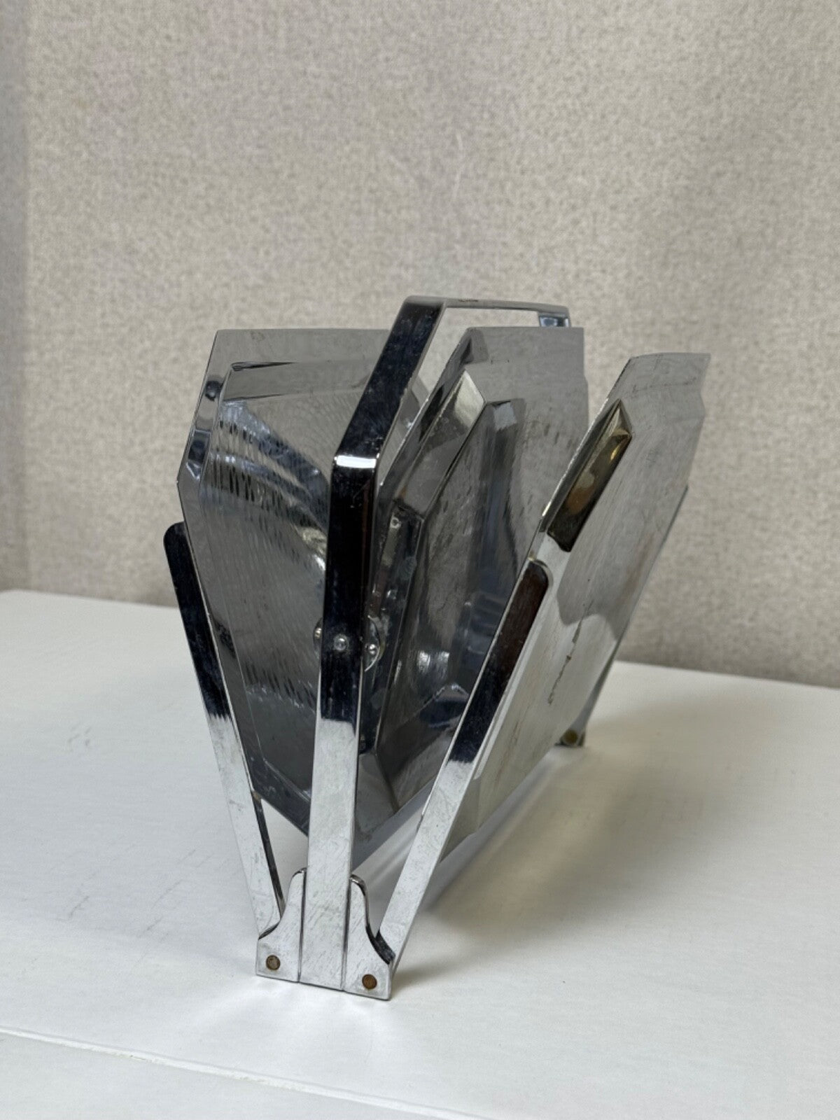 Vtg Chase Art Deco Folding 3 Section Tiered Chrome Tray - Entertaining Decor