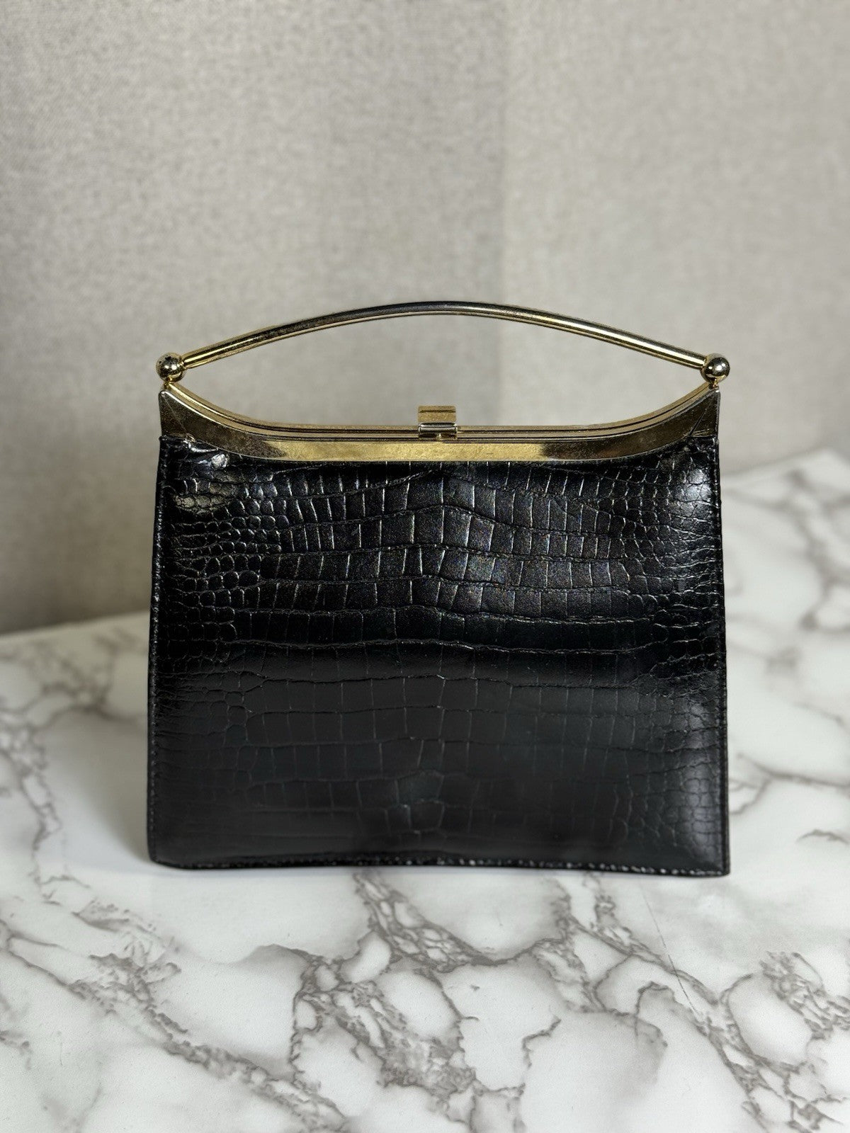 SALE! Vintage MCM Black Alligator/crocodile Handbag With Gold Plated Handle