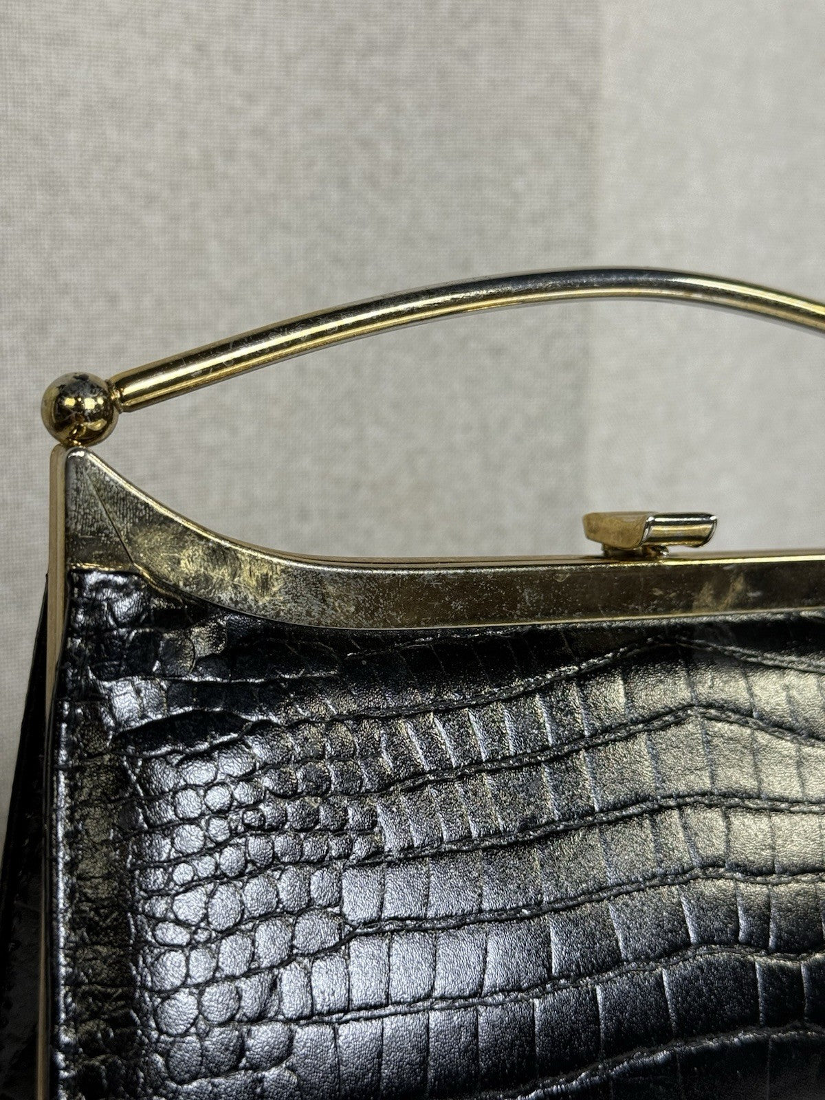 SALE! Vintage MCM Black Alligator/crocodile Handbag With Gold Plated Handle