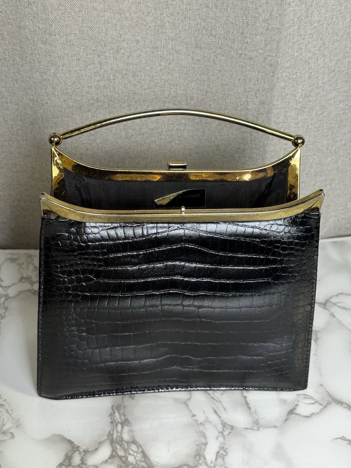 SALE! Vintage MCM Black Alligator/crocodile Handbag With Gold Plated Handle