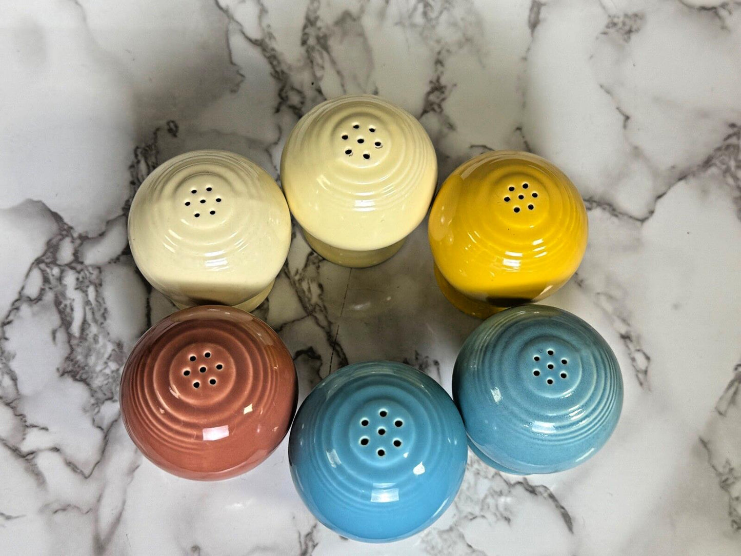 Vintage Fiesta Ware Salt & Pepper Shakers Lot of 6 - Ivory, Yellow, Rose, Blue